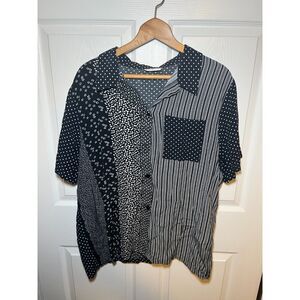 Jenna Lane Women’s Blouse Mixed Print Polka Dot Striped Button Front Top
